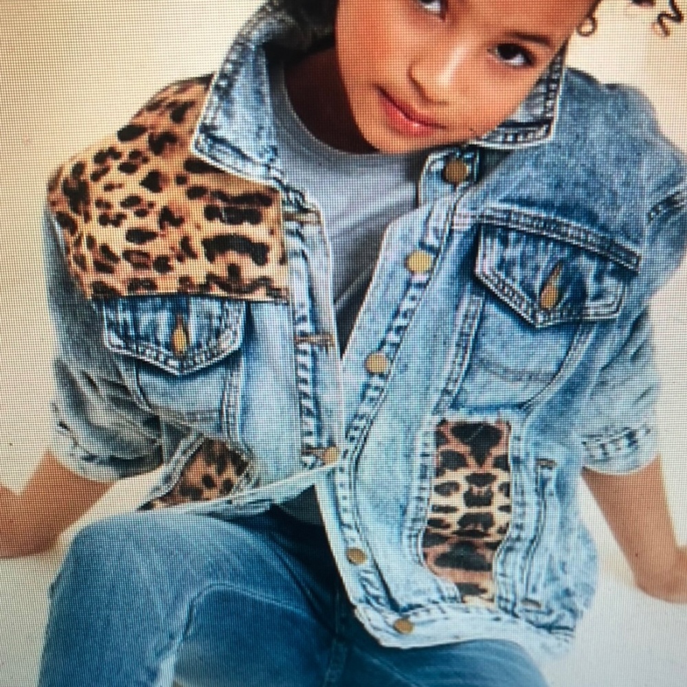 Leopard print denim trucker jacket
